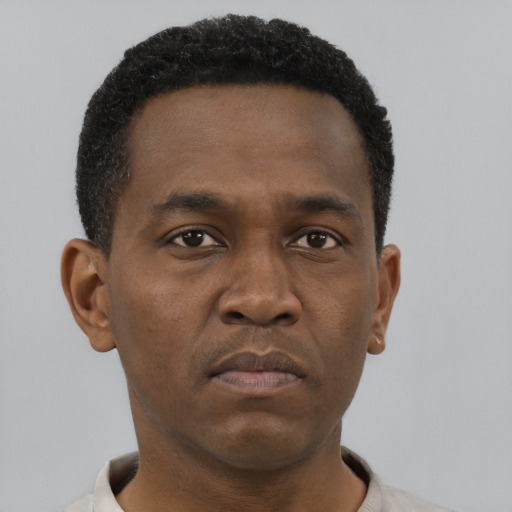 Neutral black young-adult male with short  brown hair and brown eyes