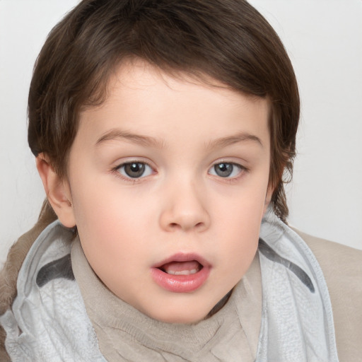 Neutral white child female with short  brown hair and blue eyes