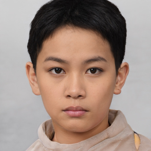 Neutral asian young-adult female with short  brown hair and brown eyes