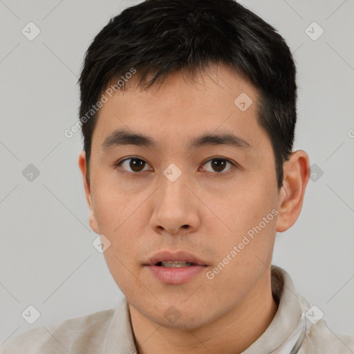 Neutral asian young-adult male with short  black hair and brown eyes