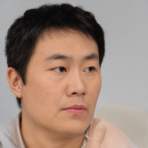 Neutral asian young-adult male with short  brown hair and brown eyes