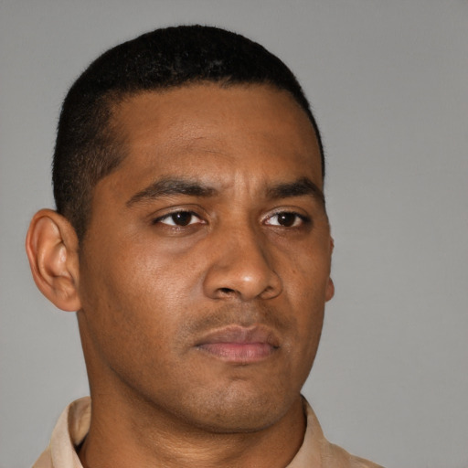 Neutral black young-adult male with short  brown hair and brown eyes