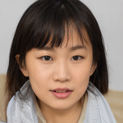 Neutral white child female with medium  brown hair and brown eyes