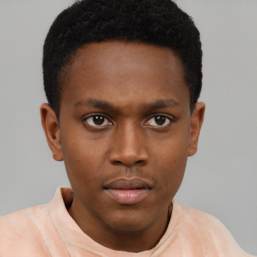 Neutral black young-adult male with short  brown hair and brown eyes