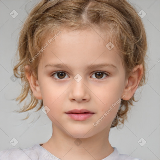 Neutral white child female with medium  brown hair and brown eyes