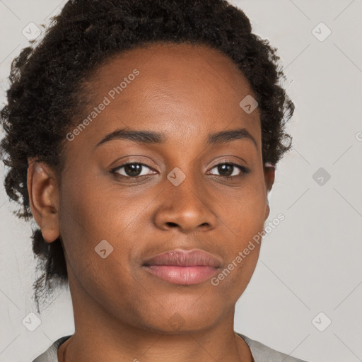 Neutral black young-adult female with short  brown hair and brown eyes