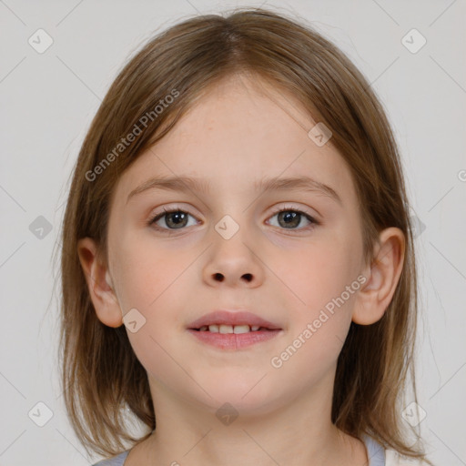 Neutral white child female with medium  brown hair and brown eyes