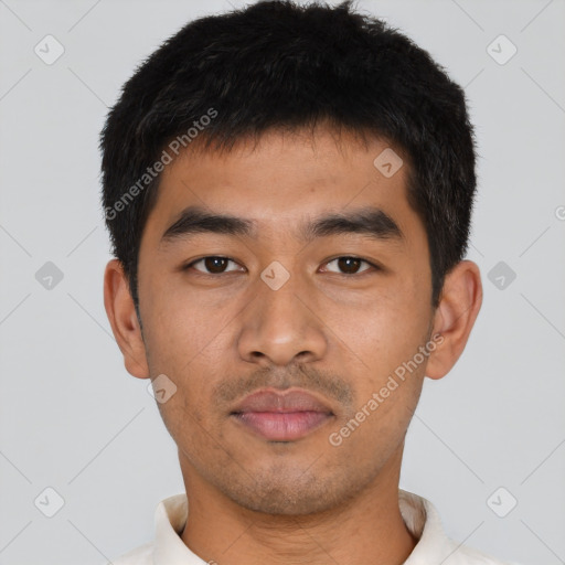 Neutral asian young-adult male with short  black hair and brown eyes