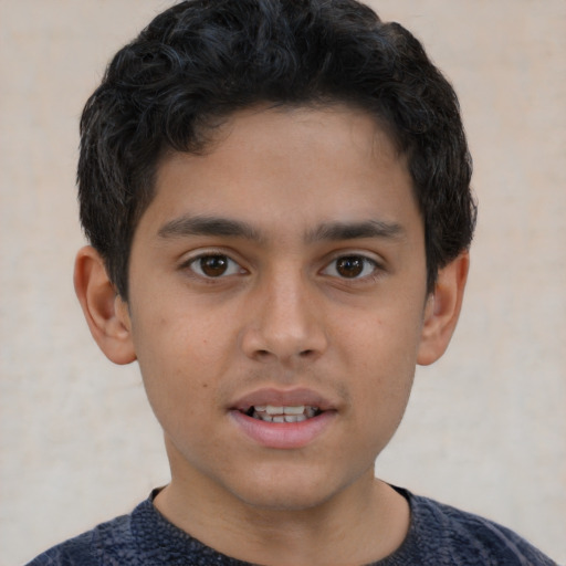 Neutral latino child male with short  brown hair and brown eyes