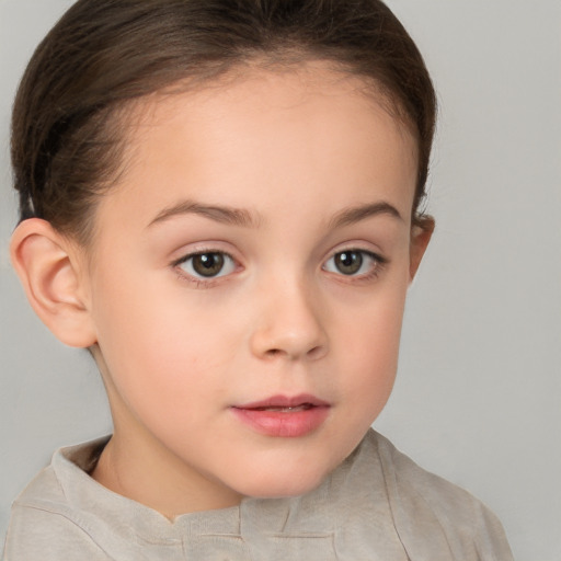 Neutral white child female with short  brown hair and brown eyes