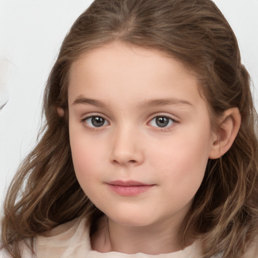 Neutral white child female with medium  brown hair and brown eyes