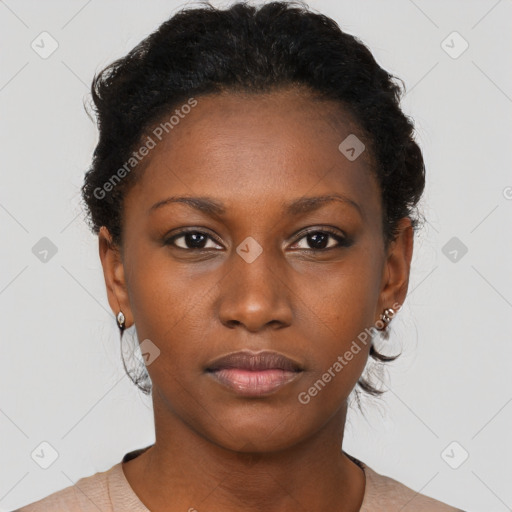 Neutral black young-adult female with short  brown hair and brown eyes