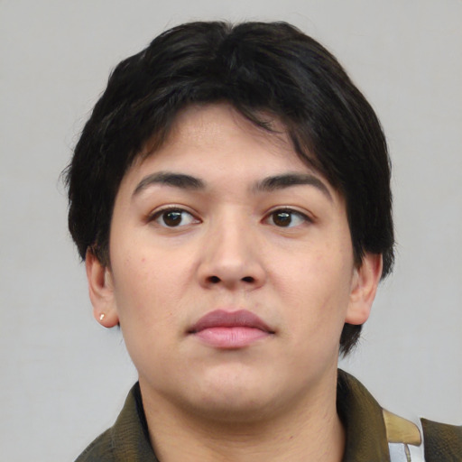 Neutral asian young-adult male with medium  black hair and brown eyes