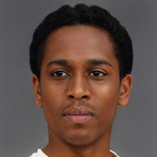 Neutral black young-adult male with short  brown hair and brown eyes