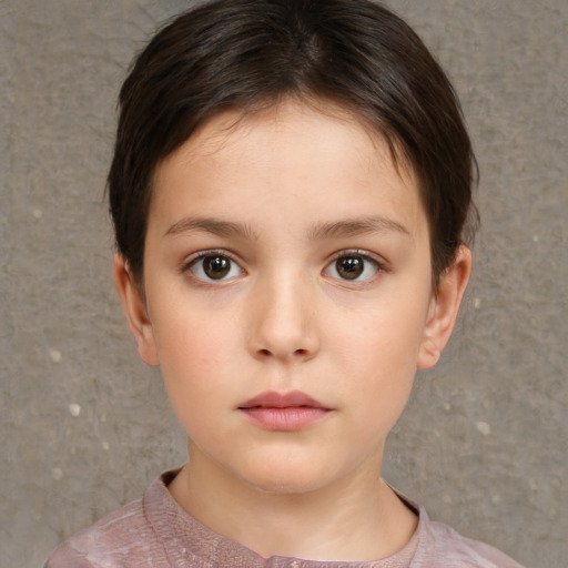 Neutral white child female with short  brown hair and brown eyes