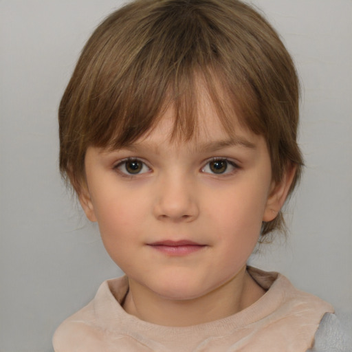 Neutral white child female with medium  brown hair and brown eyes