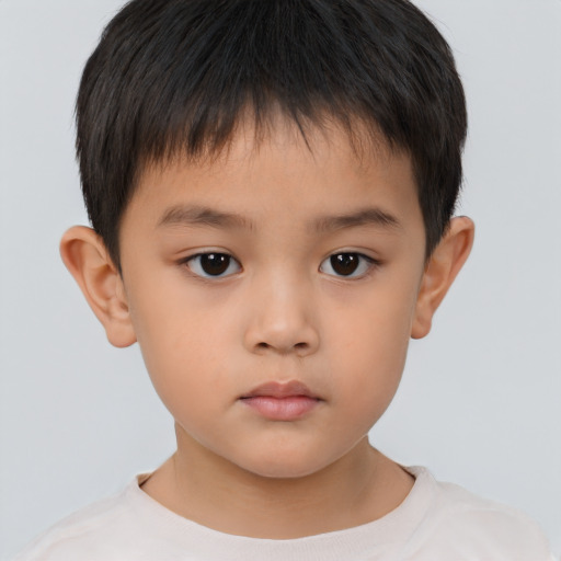 Neutral asian child male with short  brown hair and brown eyes