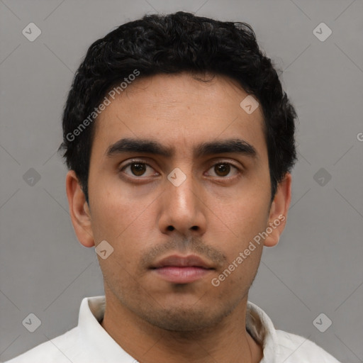 Neutral asian young-adult male with short  black hair and brown eyes