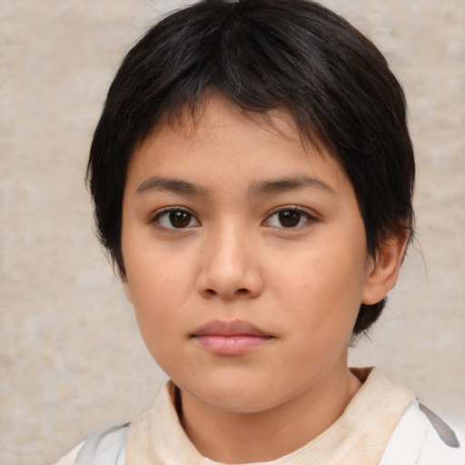 Neutral asian child female with medium  brown hair and brown eyes