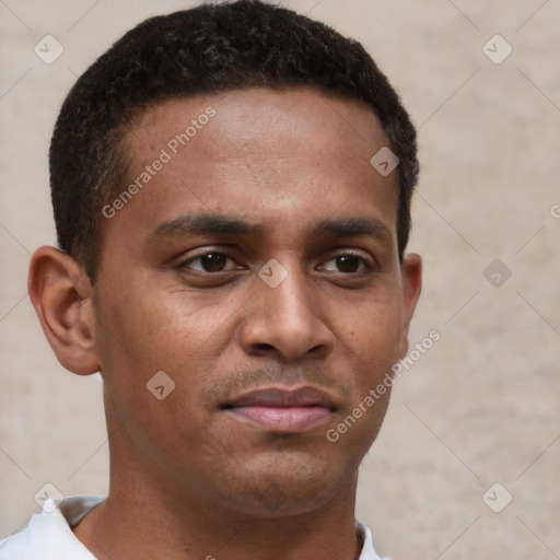 Neutral black young-adult male with short  brown hair and brown eyes