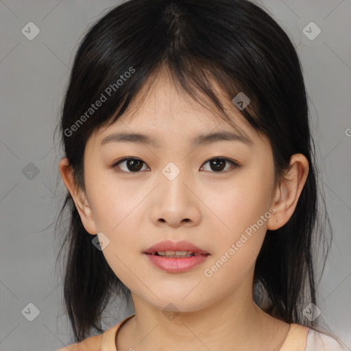 Neutral asian young-adult female with medium  brown hair and brown eyes