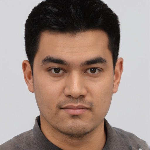 Neutral asian young-adult male with short  black hair and brown eyes