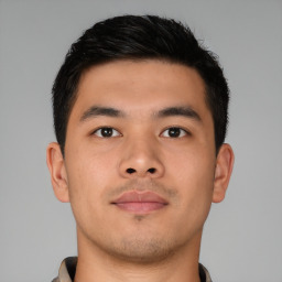 Neutral asian young-adult male with short  brown hair and brown eyes