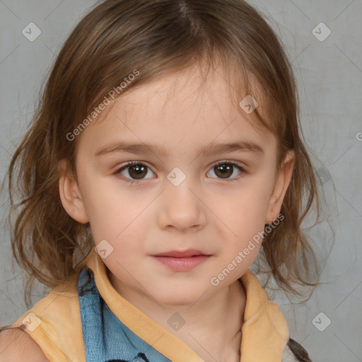 Neutral white child female with medium  brown hair and brown eyes