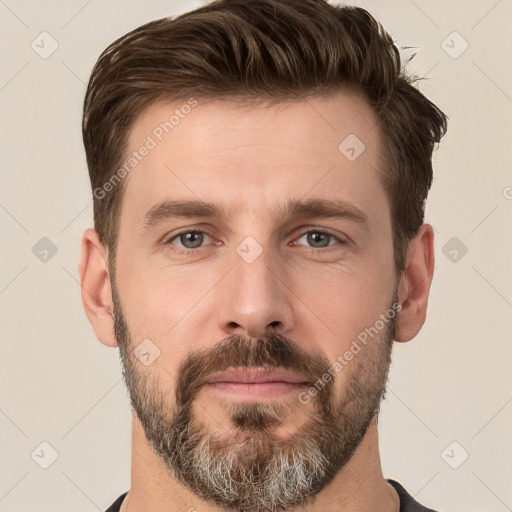 Neutral white adult male with short  brown hair and brown eyes