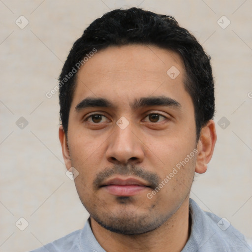 Neutral asian young-adult male with short  black hair and brown eyes