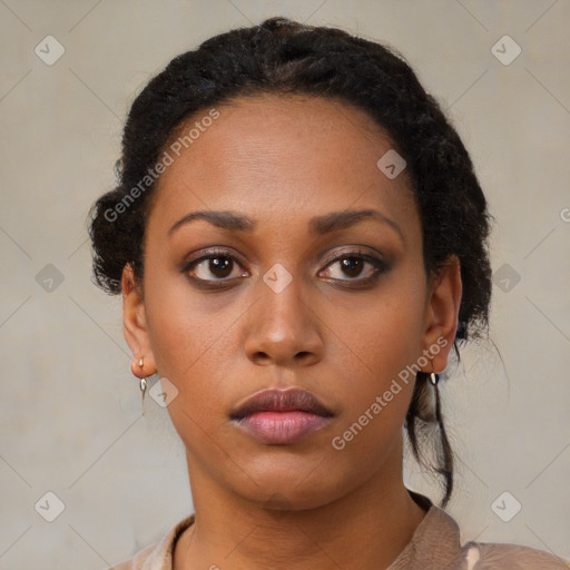 Neutral black young-adult female with short  brown hair and brown eyes