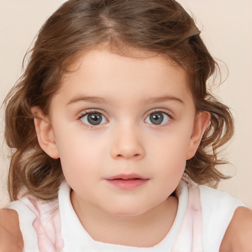 Neutral white child female with medium  brown hair and brown eyes