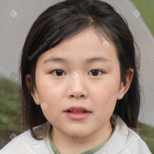 Neutral white child female with medium  brown hair and brown eyes