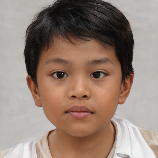 Neutral asian child female with short  brown hair and brown eyes