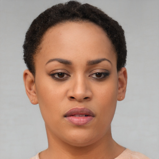 Neutral black young-adult female with short  brown hair and brown eyes