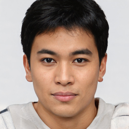 Neutral asian young-adult male with short  black hair and brown eyes