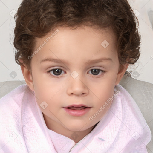 Neutral white child female with short  brown hair and brown eyes