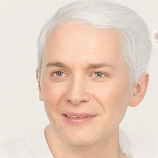 Joyful white adult male with short  gray hair and brown eyes