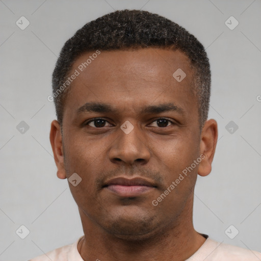 Neutral latino young-adult male with short  brown hair and brown eyes