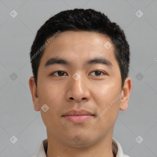 Neutral asian young-adult male with short  black hair and brown eyes