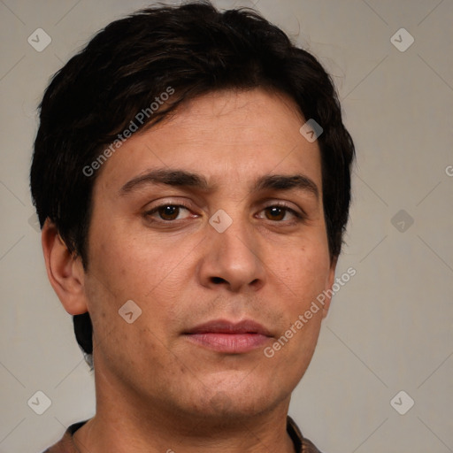 Neutral white adult male with short  brown hair and brown eyes