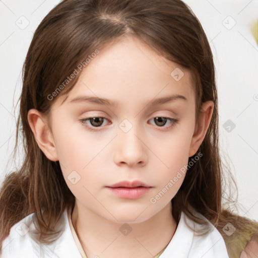 Neutral white child female with medium  brown hair and brown eyes