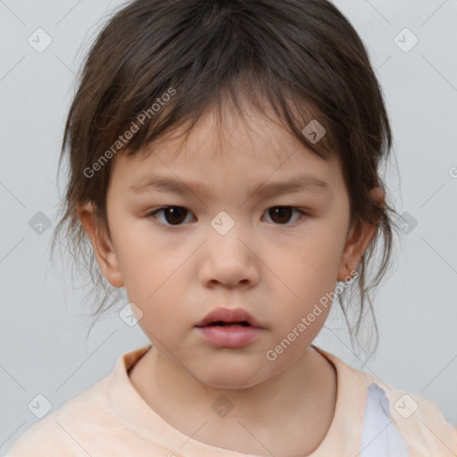 Neutral white child female with medium  brown hair and brown eyes