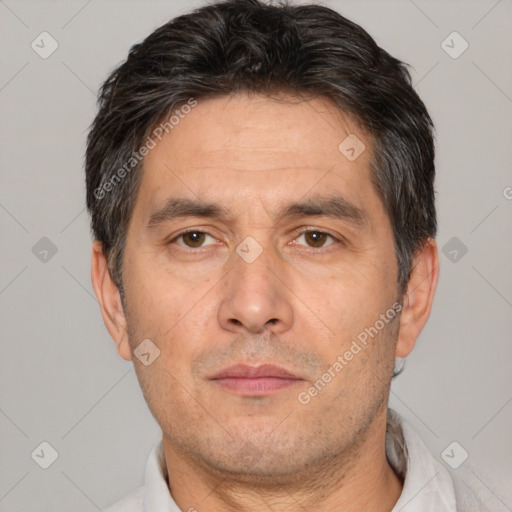 Neutral white adult male with short  brown hair and brown eyes