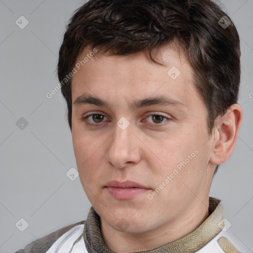 Neutral white adult male with short  brown hair and brown eyes