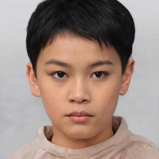 Neutral asian child female with short  brown hair and brown eyes