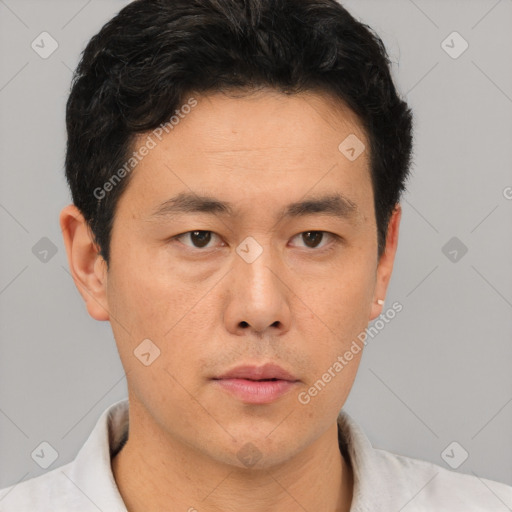 Neutral asian young-adult male with short  brown hair and brown eyes