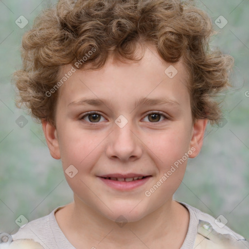 Joyful white child male with short  brown hair and brown eyes