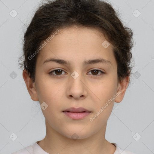 Neutral white young-adult female with short  brown hair and brown eyes