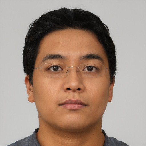 Neutral asian young-adult male with short  black hair and brown eyes
